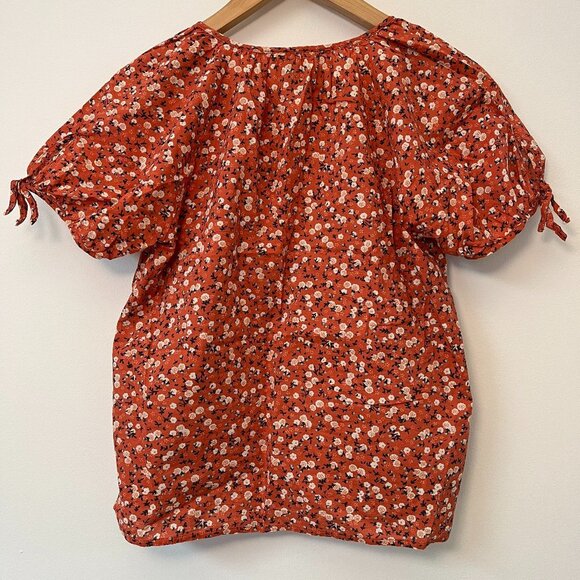 Micro Floral Baby Doll Short Sleeve Orange Shirt - Size Small - Picture 5 of 8